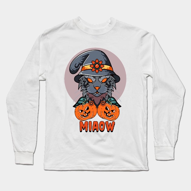 pumpkin with cat miaow Long Sleeve T-Shirt by stark.shop